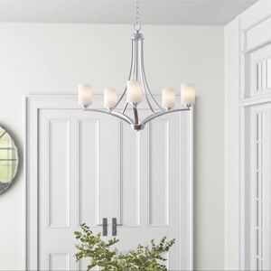 Modern Brushed Nickel 6-Light Chandelier with Frosted Glass Shades